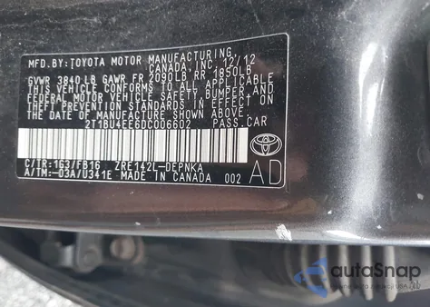 2013 Toyota Corolla Le from USA, damaged, VIN 2T1BU4EE6DC006602
